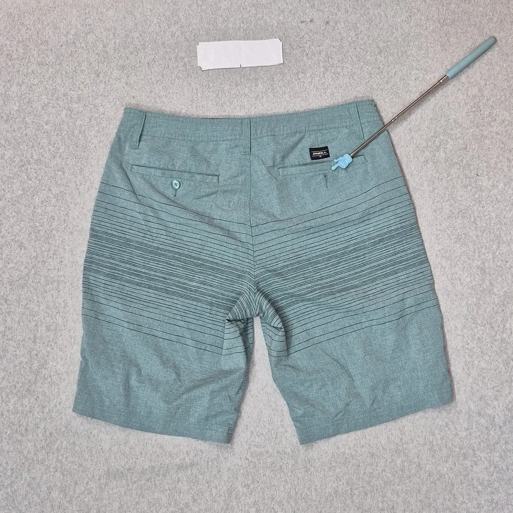 O'Neill Men Shorts 34 Teal Swimwear Striped Board Shorts Button Logo